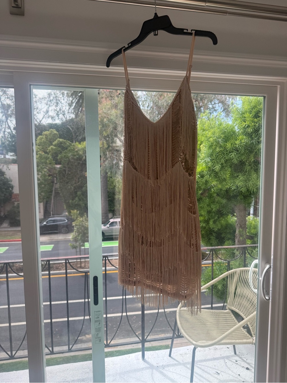 Fringe Slip Dress in Blush Pink